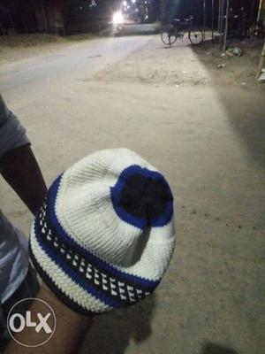 Blue And White Knitted Cap