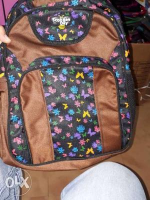 Brown, Black, Yellow, And Green Floral Backpack