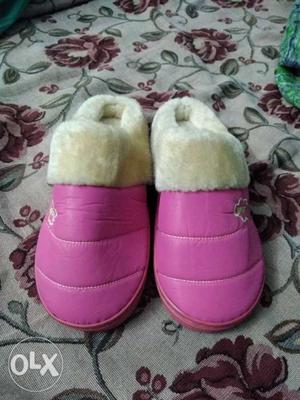 Pair Of Pink-and-white Slip On Shoes