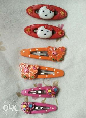 Set of 3 Cute Girls Hair Pins (Red/Orange/Pink)