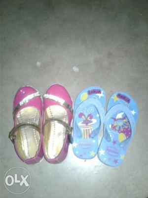 Toddler's Two Pairs Of Pink And Blue Shoes
