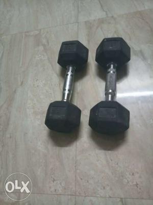 Two Black-and-gray Metal Dumbbells