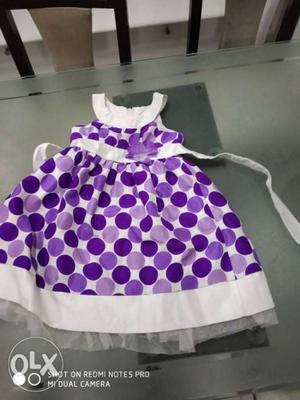 White And Purple Polka-dot Scoop-neck Sleeveless Dress