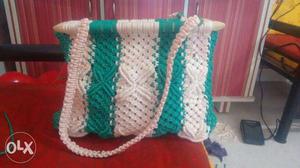 White And Teal Knitted Textile