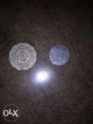 10 And 25 Indian Paise Coins