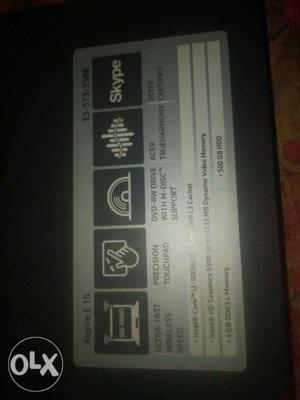 Acer new condition i3 6th gen. HDD 500 GB. ram 4