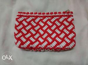 Red And White Knit Pouch