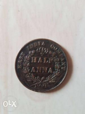 Round Bronze Indian Anna Coin
