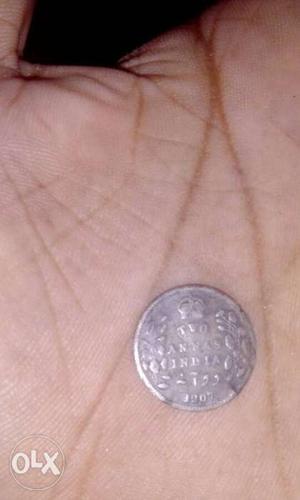 Round  Silver-colored 2 Indian Anna Coin