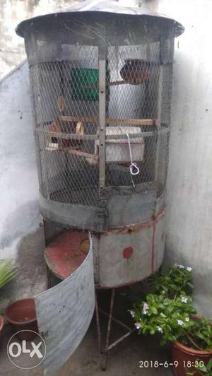 A bird cage. Full of metal body