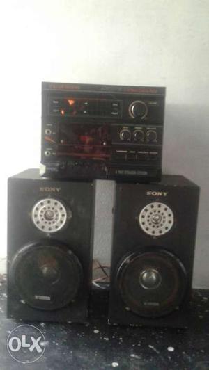 Black Sony Audio Receiver With Pair Of PA Speakers Set