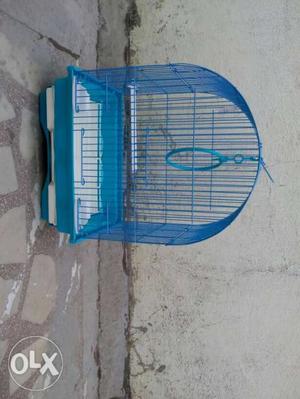 Blue And White Metal Wire Birdcage