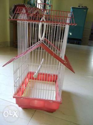 House for birds 2 floors red and white colour one