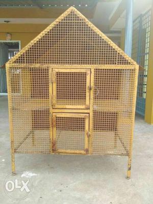 House-shaped Yellow Metal Pet Cage