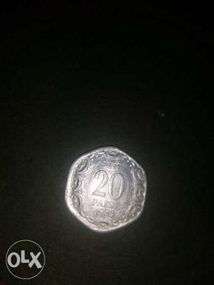 20 Indian Paise Silver-colored Coin