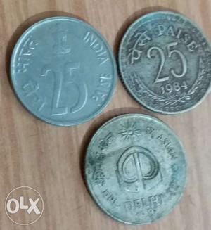 3 different embossing on 3 types of 25 Paise