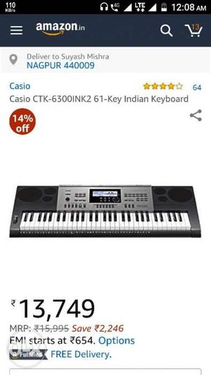 Black And Gray Casio CTK-INK2 61-key Indian Keyboard