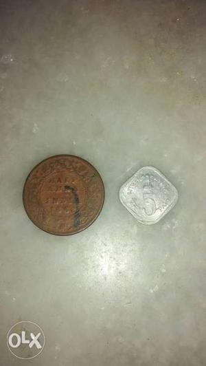 Old half anna ()coin& 5 paise() coin
