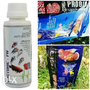 Probio flowerhorn fishfood and bactonil medicine combo..