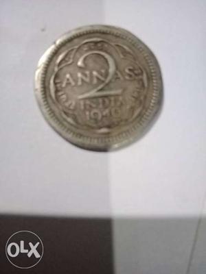 Round Silver-colored 2 India Anna Coin