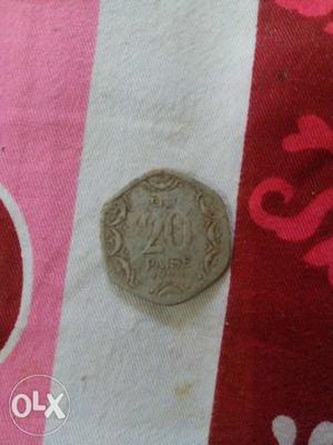Squircle Silver-colored 20 Indian Paise Coin