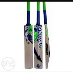 Three Blue-green-and-brown Spartan Cricket Bats