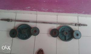 Two Black And Blue Barbell Plates