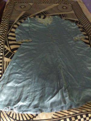 Blue And Beige 3/4 Sleeved Midi Dress