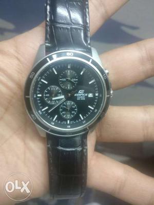 Edifice Chronograph Watch With Black Leather Strap