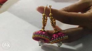 Gold-and-pink Jhunka Earrings