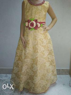 Golden Floral Print Textile gown
