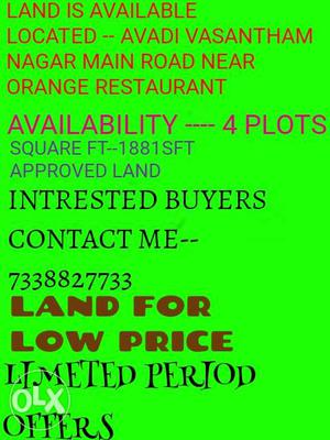 Land is available near Avadi Vasantham nagar main