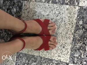 Pair Of Red Leather Open-toe Sandals