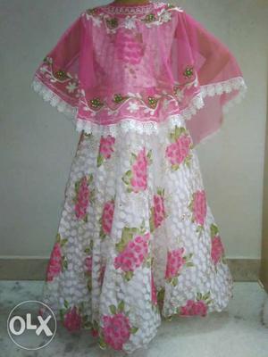 Pink And White Floral Poncho Dress.