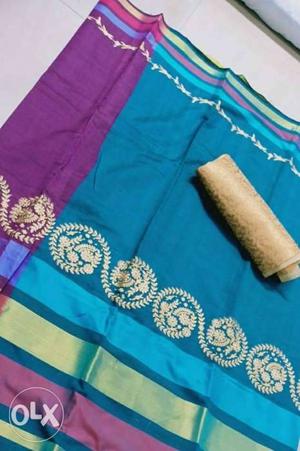 Pure cotton silk with embroidery work (with