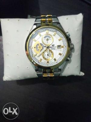 Round Gold Chronograph Watch With Gold Link Bracelet