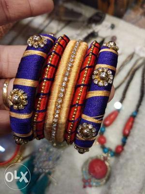 Thread bangles blue and red available as per order