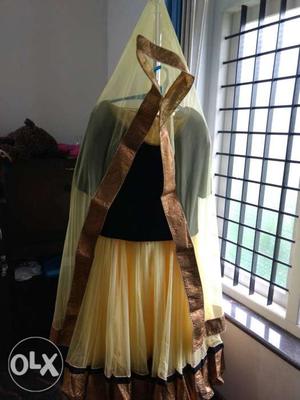 Yellow colour skirt with black velvet top with
