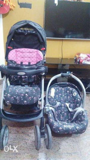Baby's Black-and-pink Floral Travel System