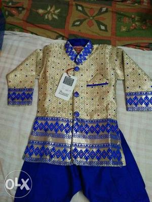 Beige And Blue Indian Traditional Thobe