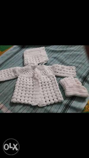 Crochet Baby's White Knitted Sweater