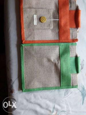 Gray, Orange, And Green Knitted Textiles