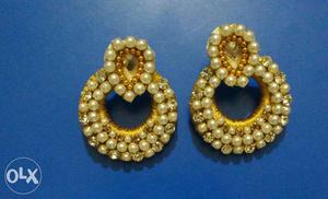 Pair Of Beaded Golden Earrings