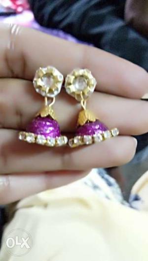 Pair Of Pink-and-gold-colored Earrings