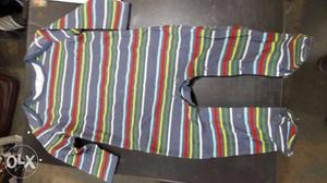 Red, Gray, Green, And White Striped Footie Pajama