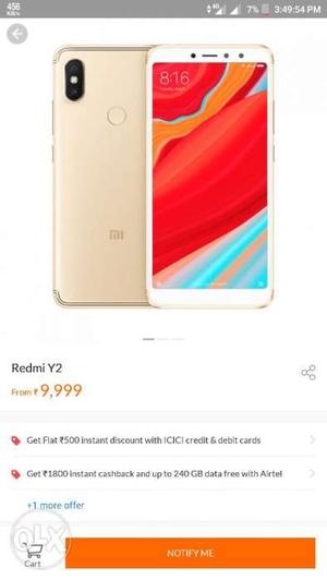 Redmi y2 gold 3 gb ram 32 gb internal seel pack