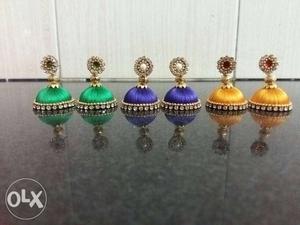 Silk thread earrings. rs.40 each available in