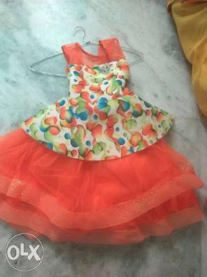 Toddler's Orange And Green Floral Dress