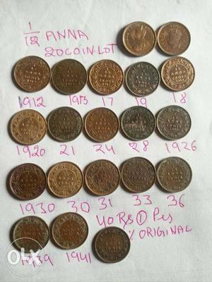 1/12 Anna British india 20 coin lot