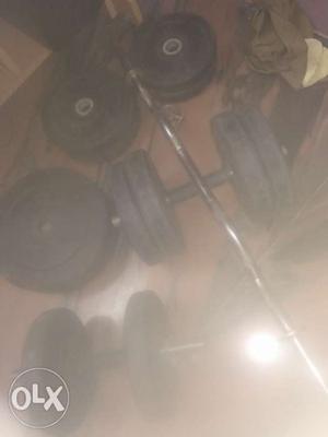 36 kg rubber plates with dumbbells and w rod
